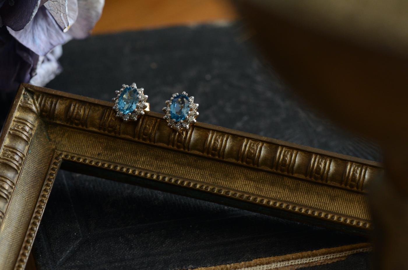 イギリスヴィンテージジュエリー 9K ダイヤモンド×サファイアピアス