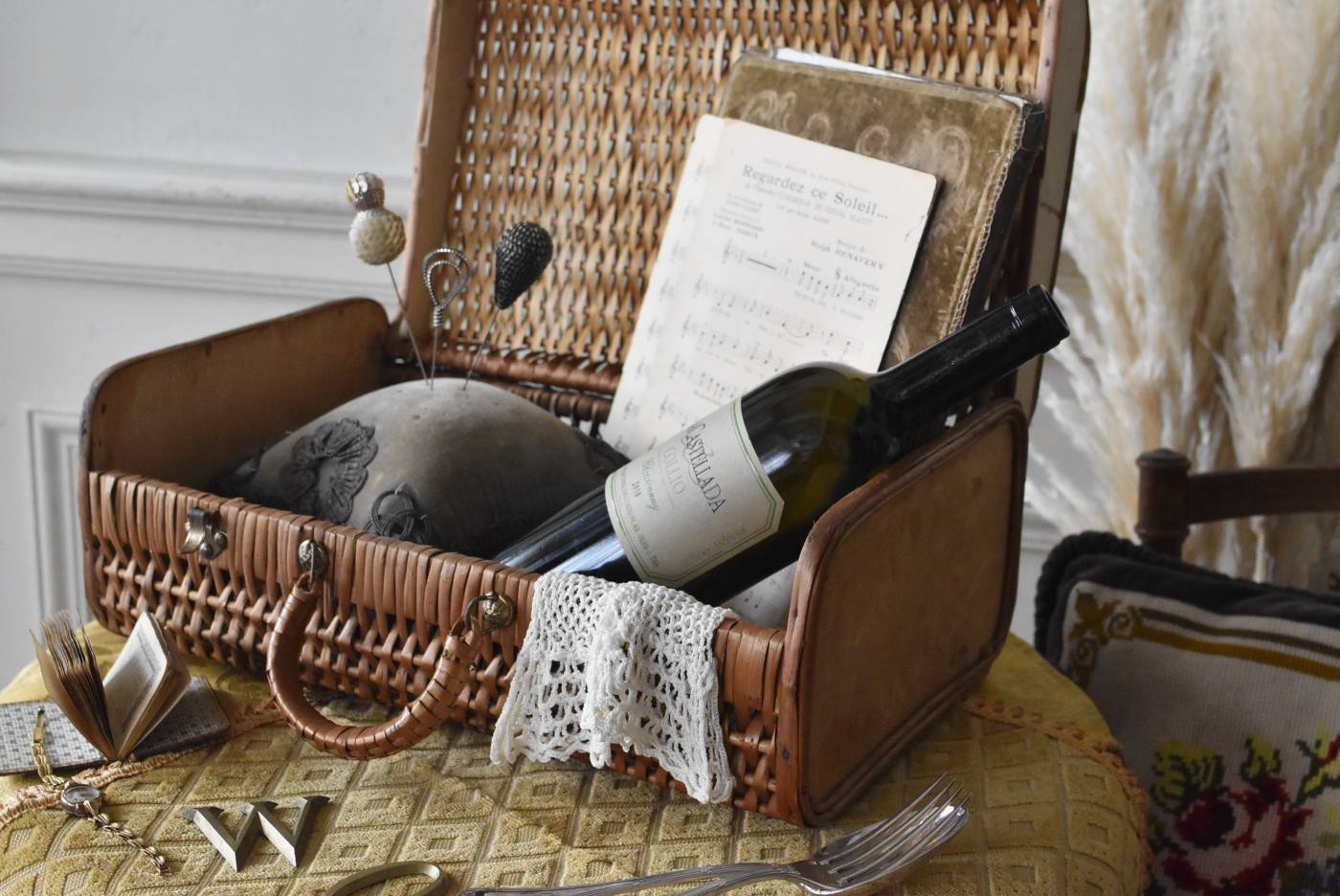 フランスアンティーク雑貨 バスケットトランク ラタン