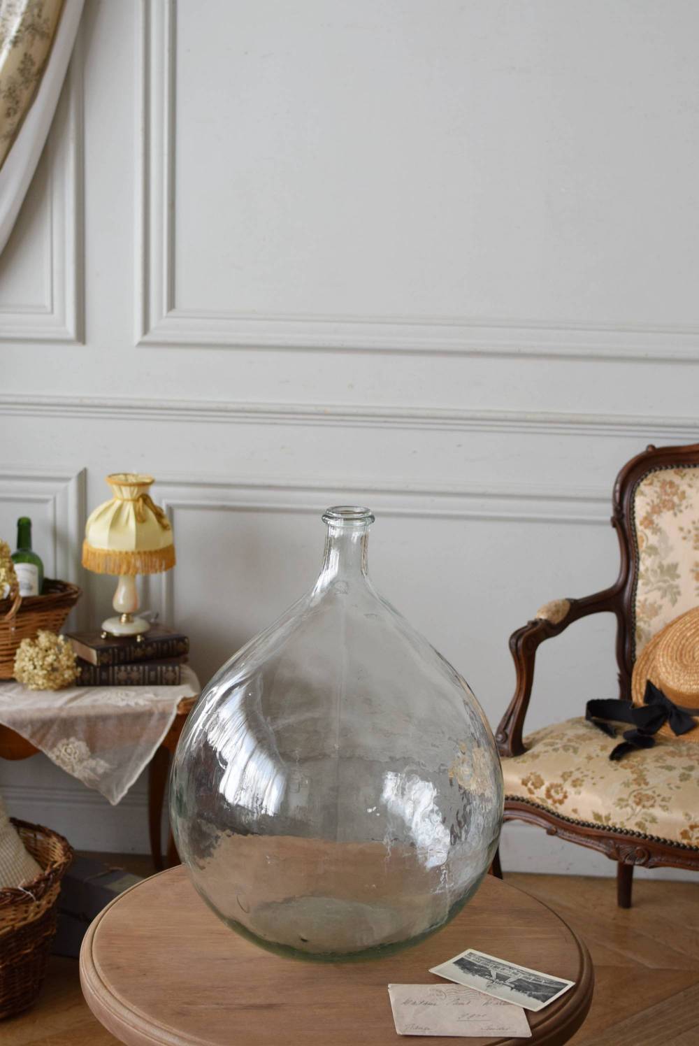 アンティーク ピンクガラスのプレート キャンドルスティック 小物入れ