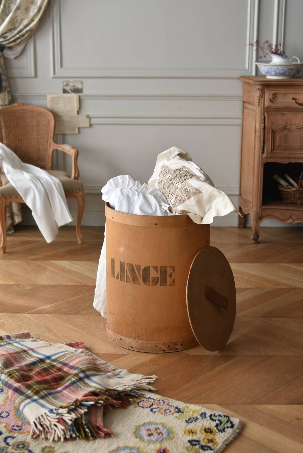 ランドリーボックス フランスヴィンテージ家具 洗濯カゴ ランドリー