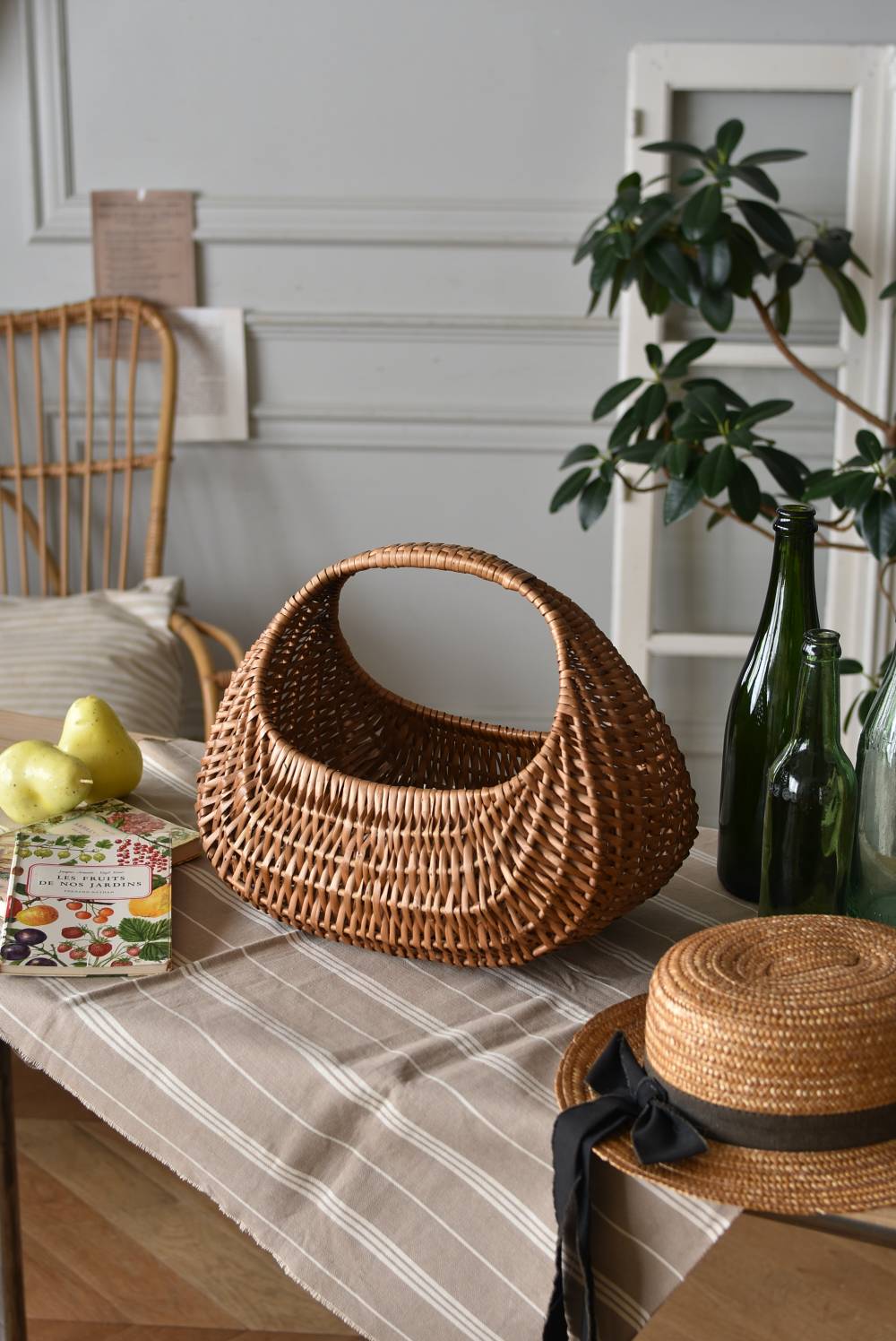 フレンチバスケット.10 フランスヴィンテージ雑貨 ラタンバスケット 籐籠
