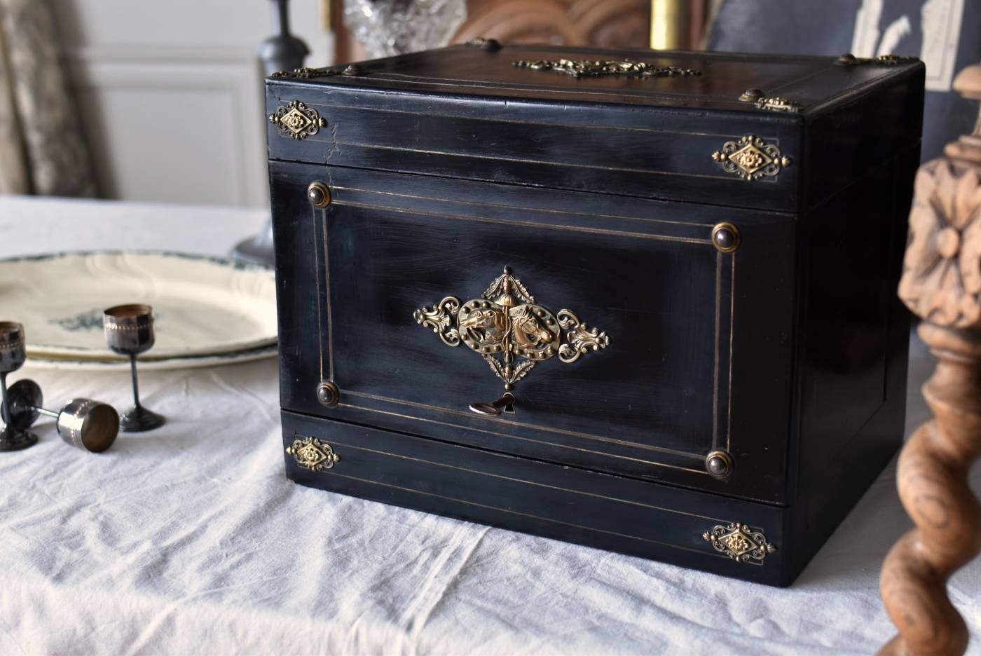 アンティークボックス.Black フランスアンティーク雑貨 リキュールセラー
