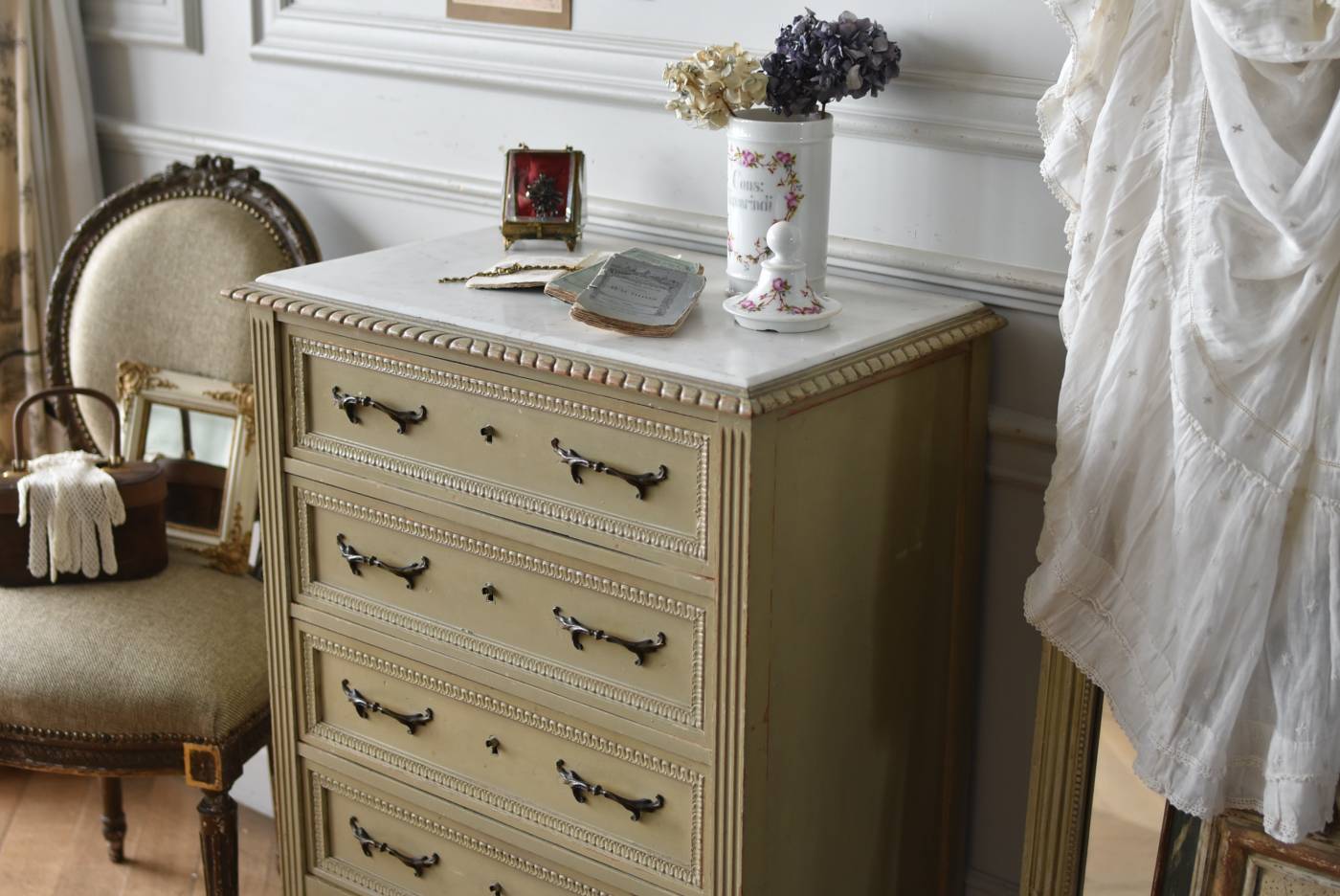 フランスアンティーク家具 ペイント4段チェスト フレンチアンティーク