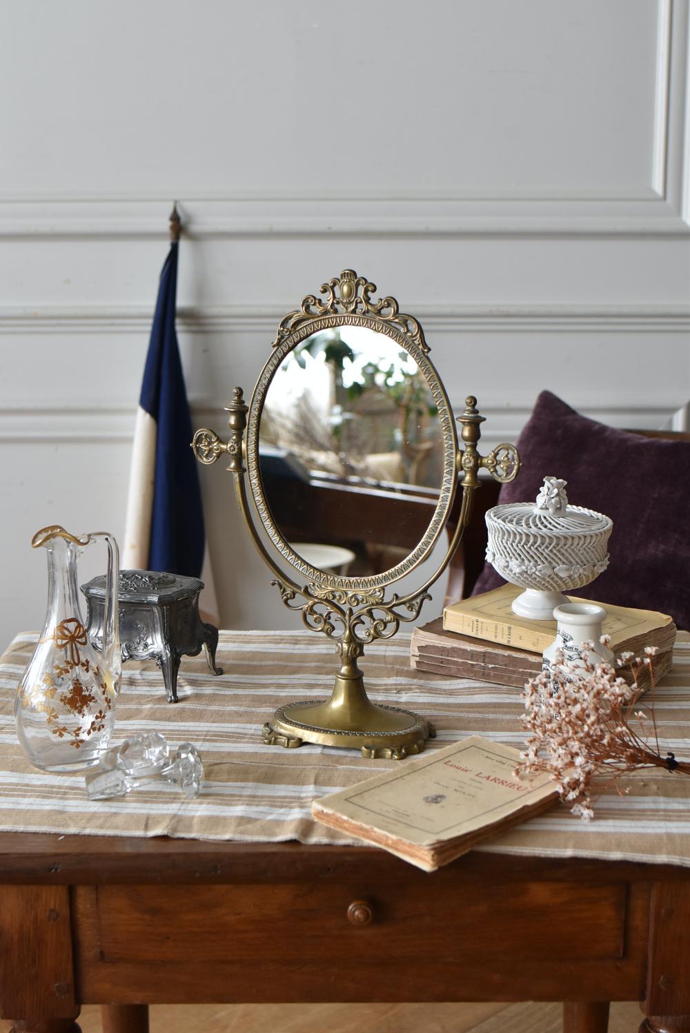スタンドミラー.20 フレンチミラー 卓上型アンティークミラー 卓上鏡