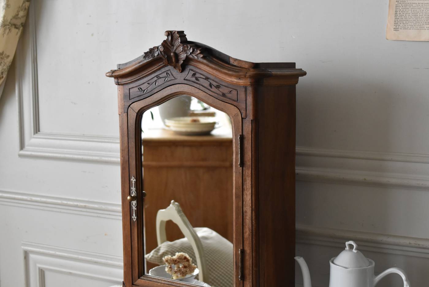 ミラー付きスモールキャビネット フランスアンティーク小型家具 卓上