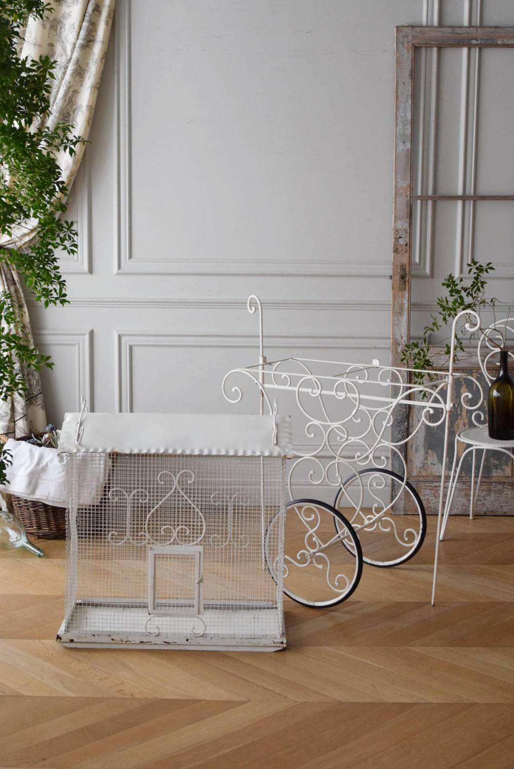 フランスアンティーク ワゴン付きバードケージ ディスプレイ