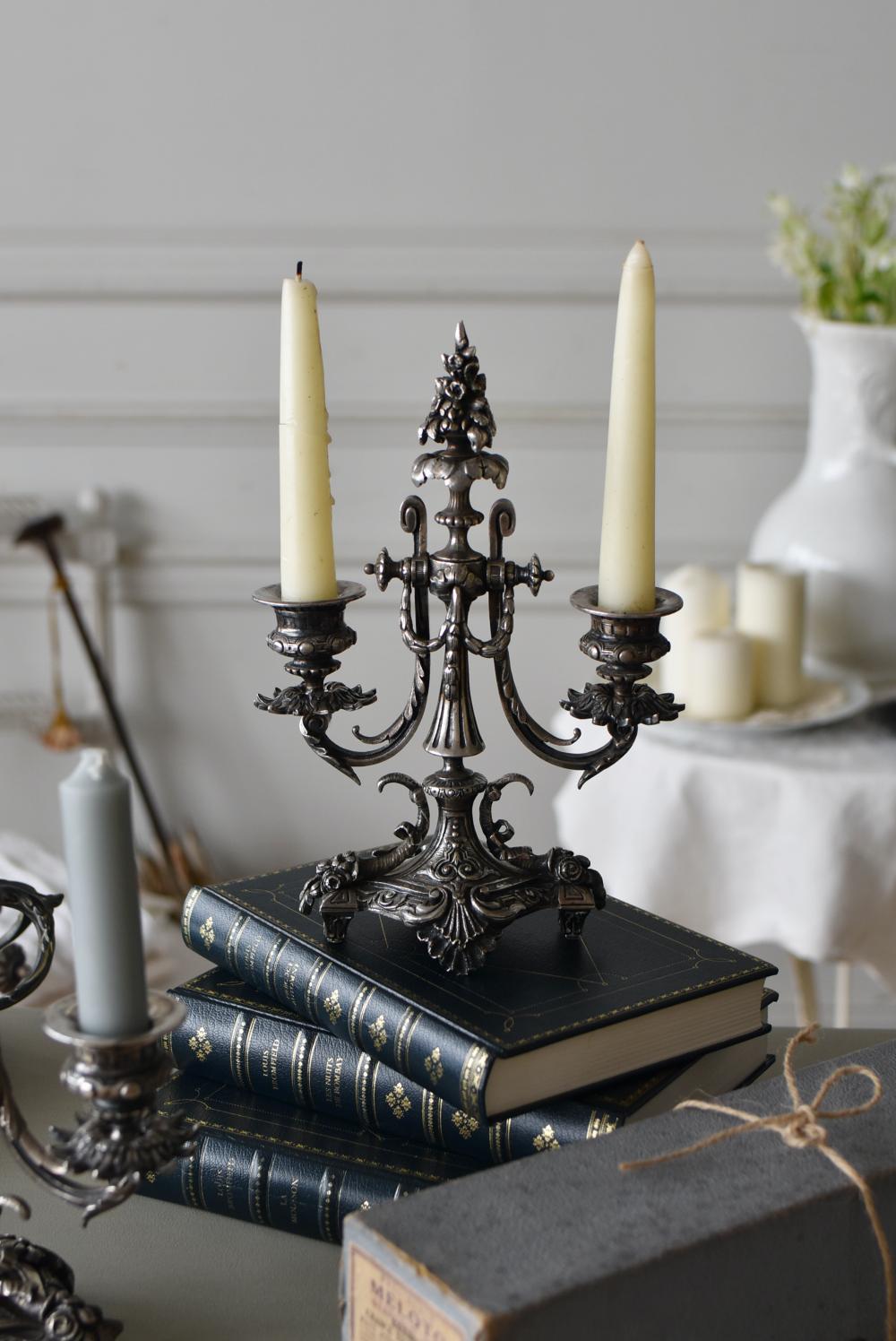 フランスアンティーク雑貨 2灯キャンドルスタンド.B 燭台