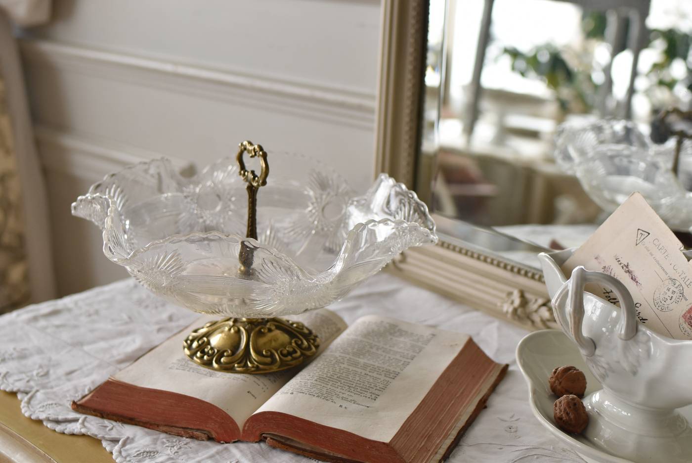 ガラスコンポート.28 フランスアンティーク雑貨 アンティークトレイ 食器