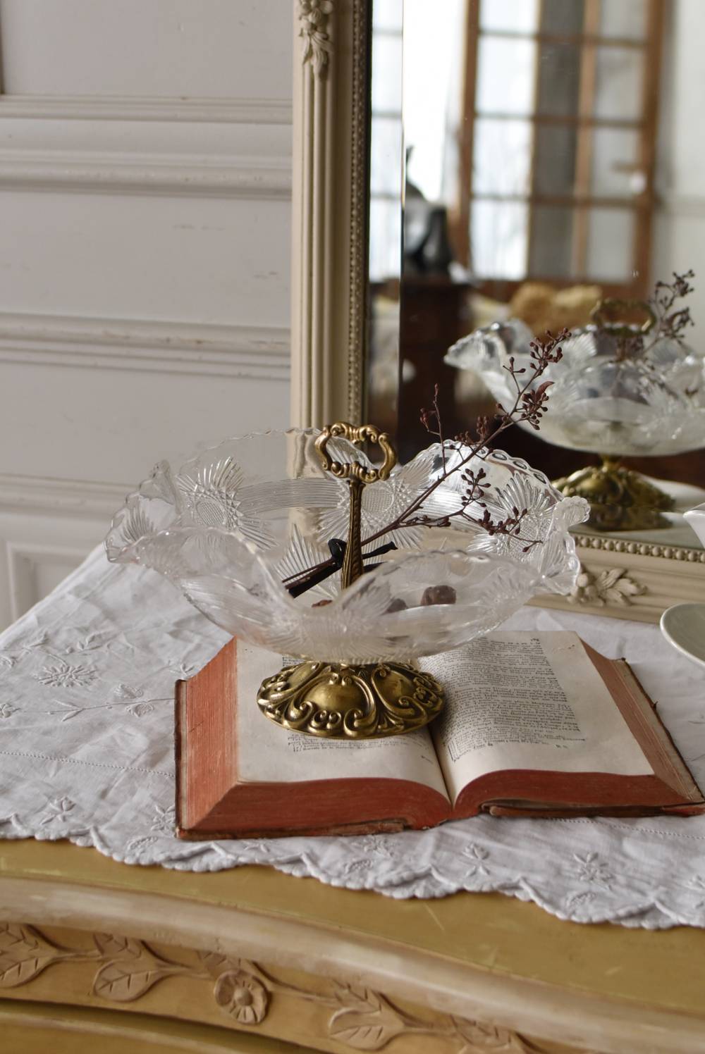 ガラスコンポート.28 フランスアンティーク雑貨 アンティークトレイ 食器