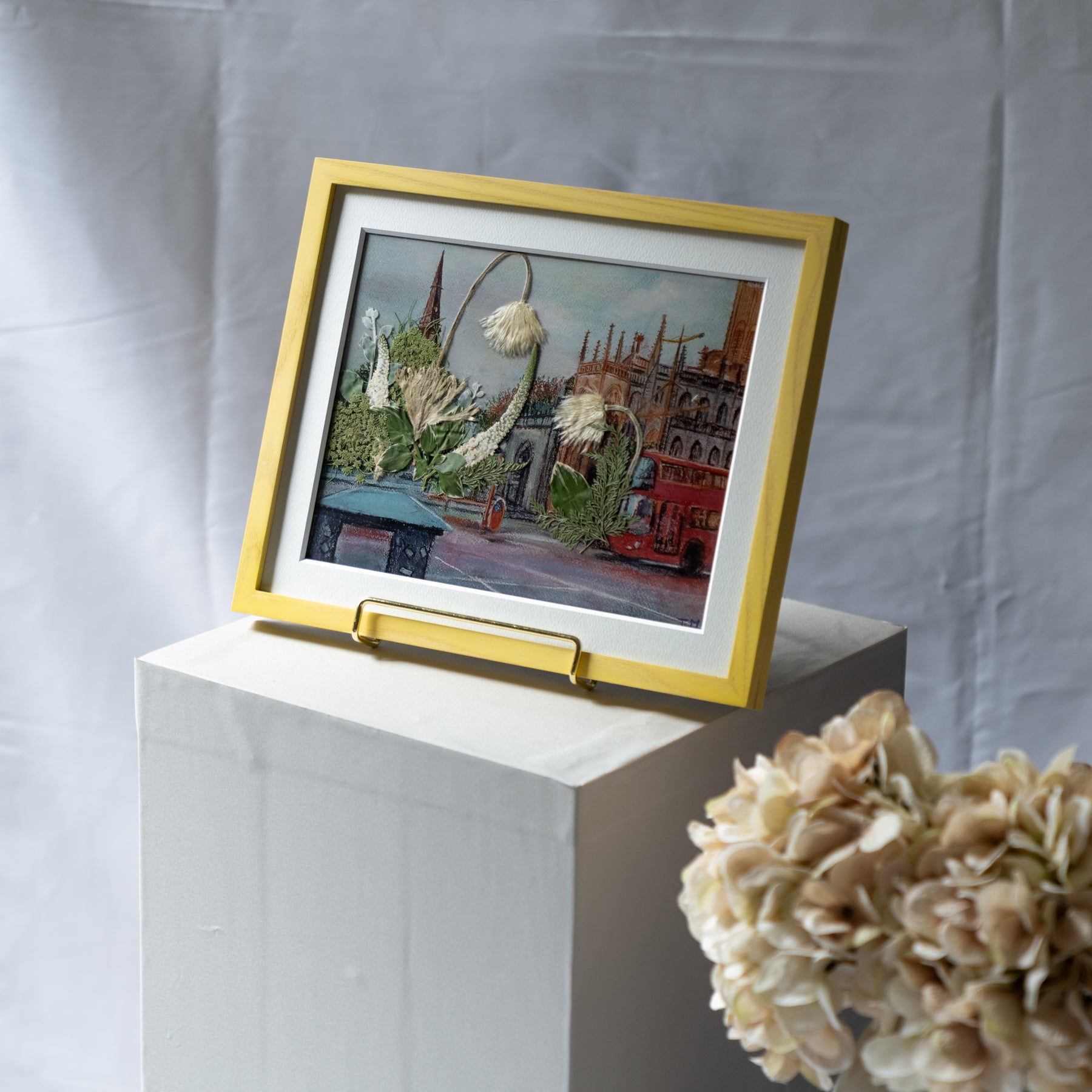 風景画と押し花のアート〈一点物〉