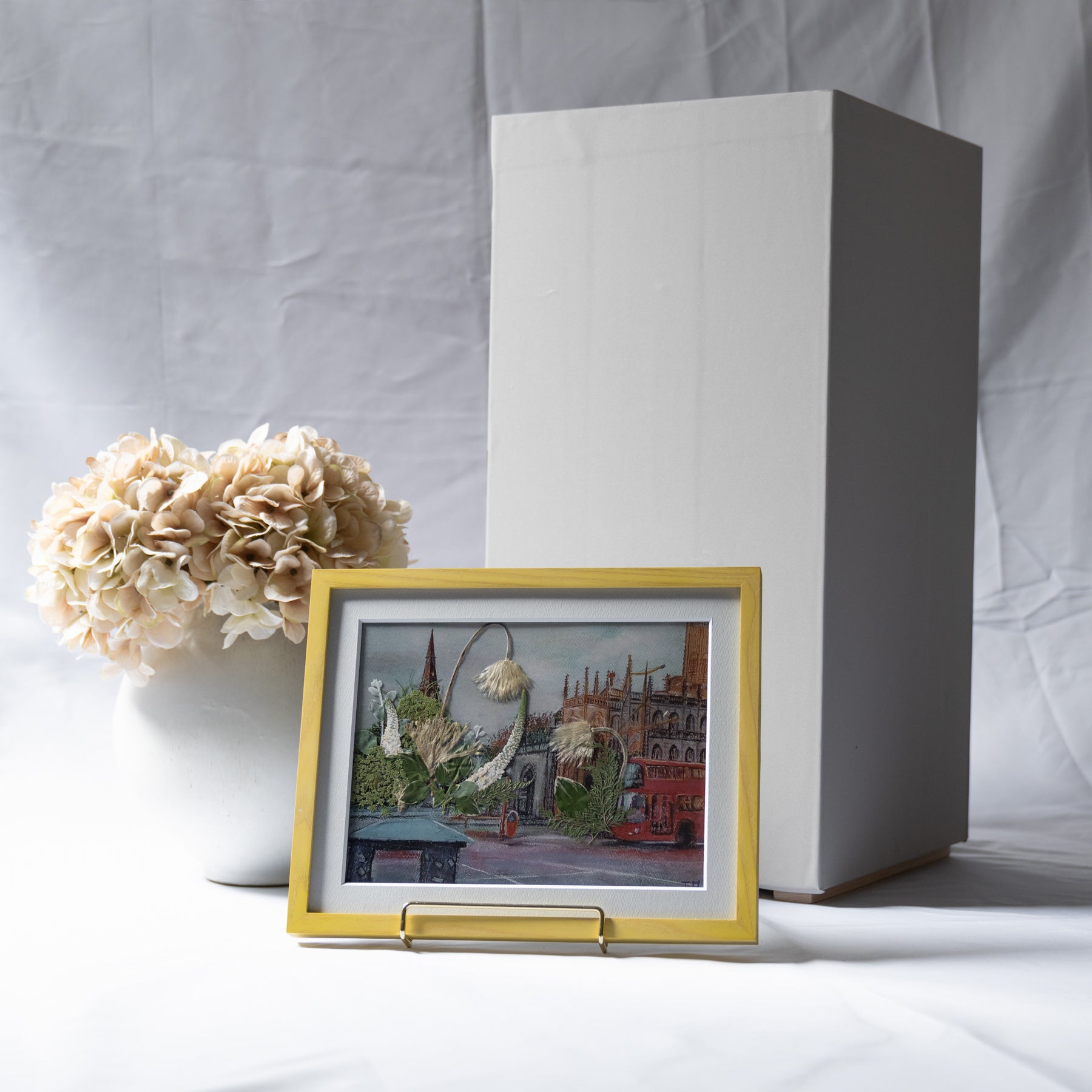 風景画と押し花のアート〈一点物〉