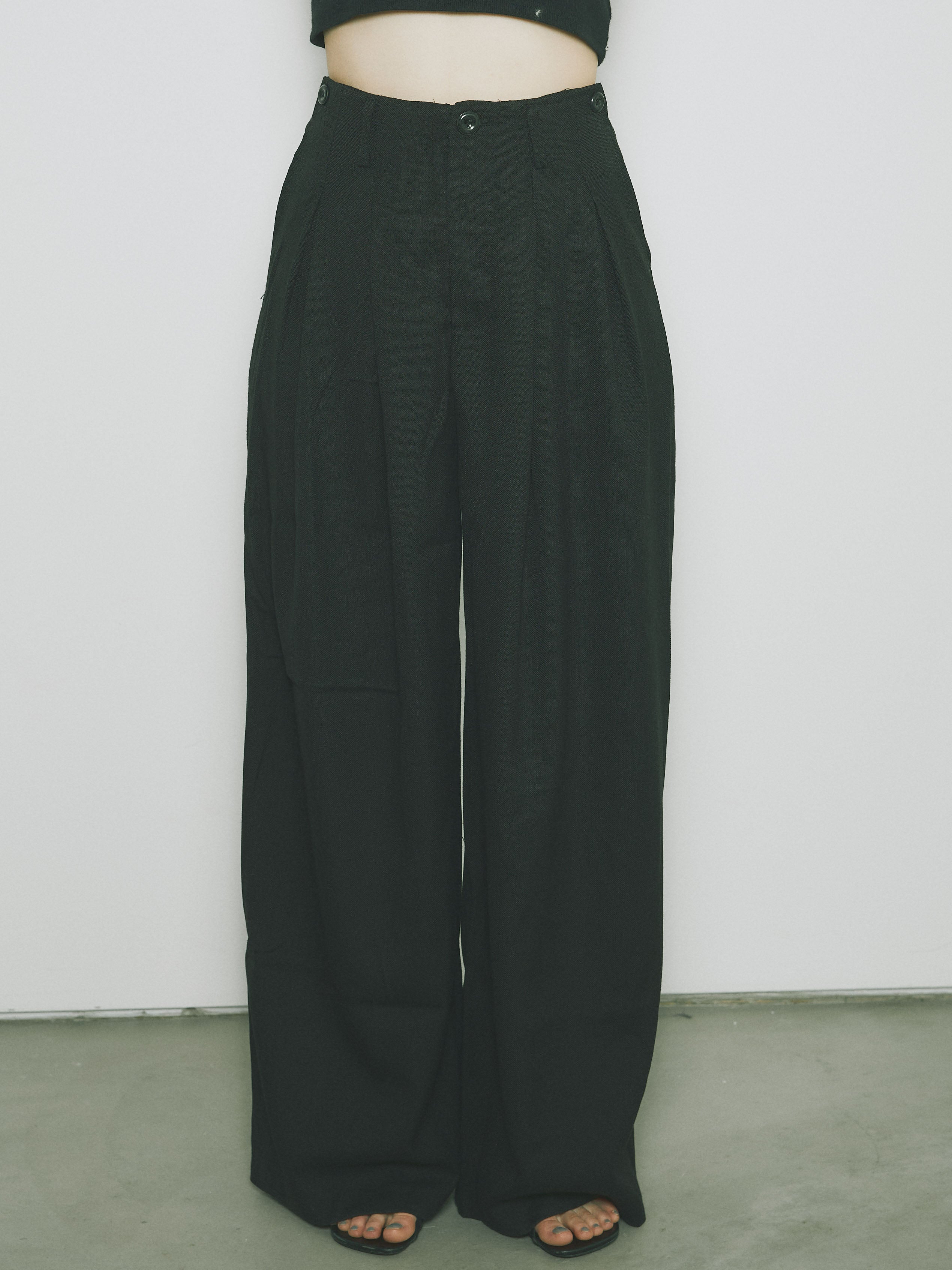 予約]リネンタッチラップ巻きワイドパンツ/ブラック – Lumier