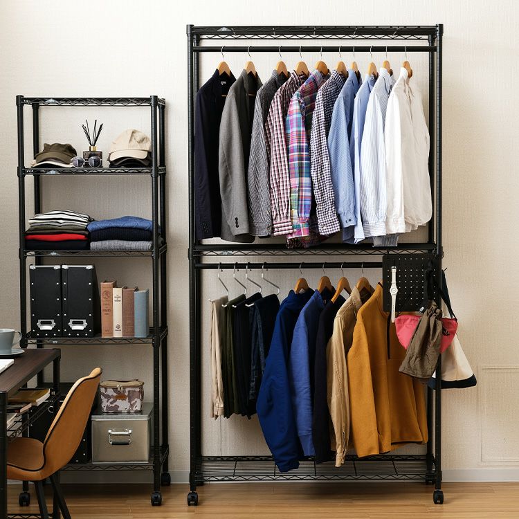 ハンガーラック 幅110cm 3段 ルミナスノワール 幅111×奥行41×高さ209cm