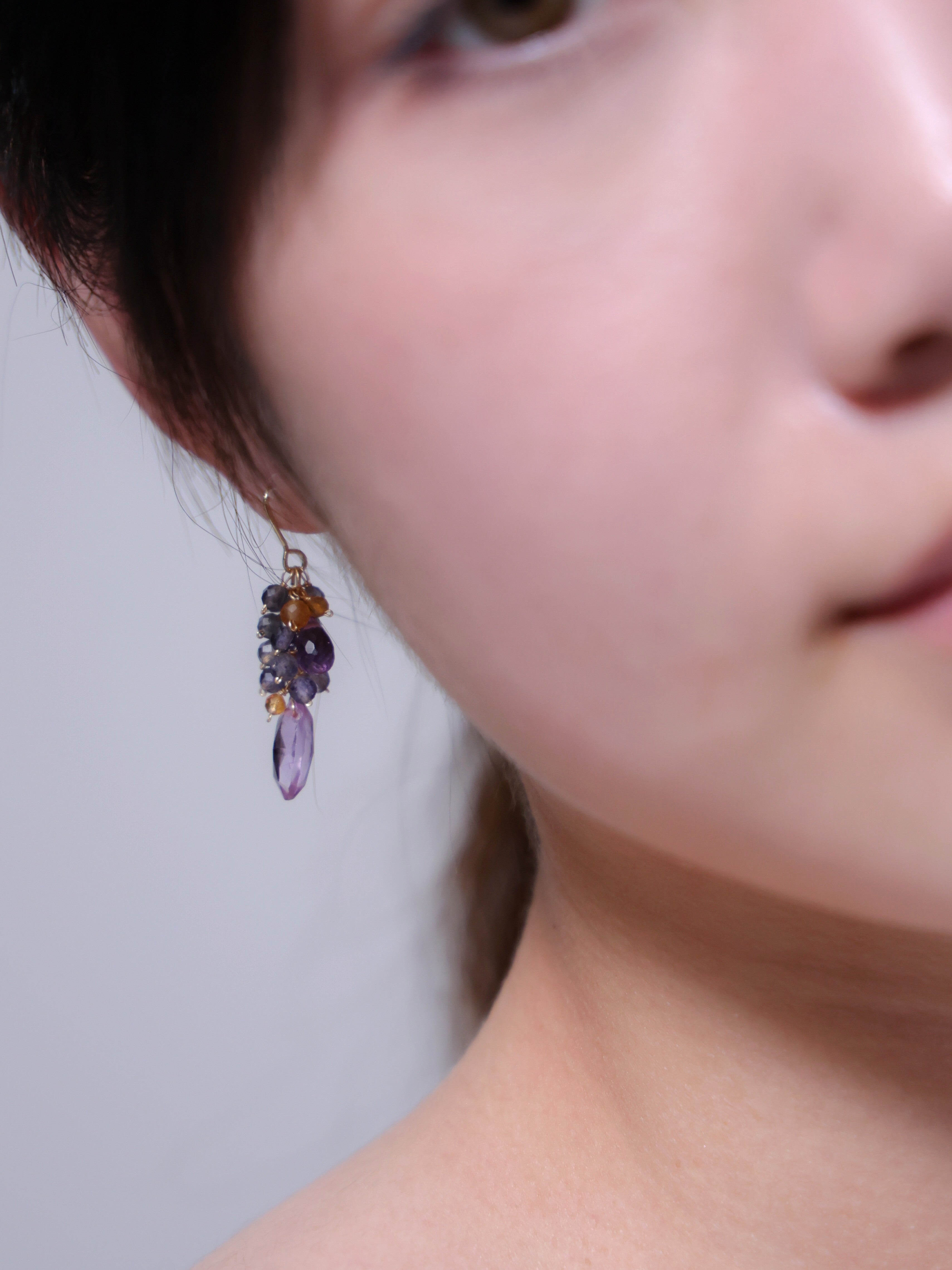 アメジスト&シトリン&アイオライト ピアス【イヤリング可】スミレの花