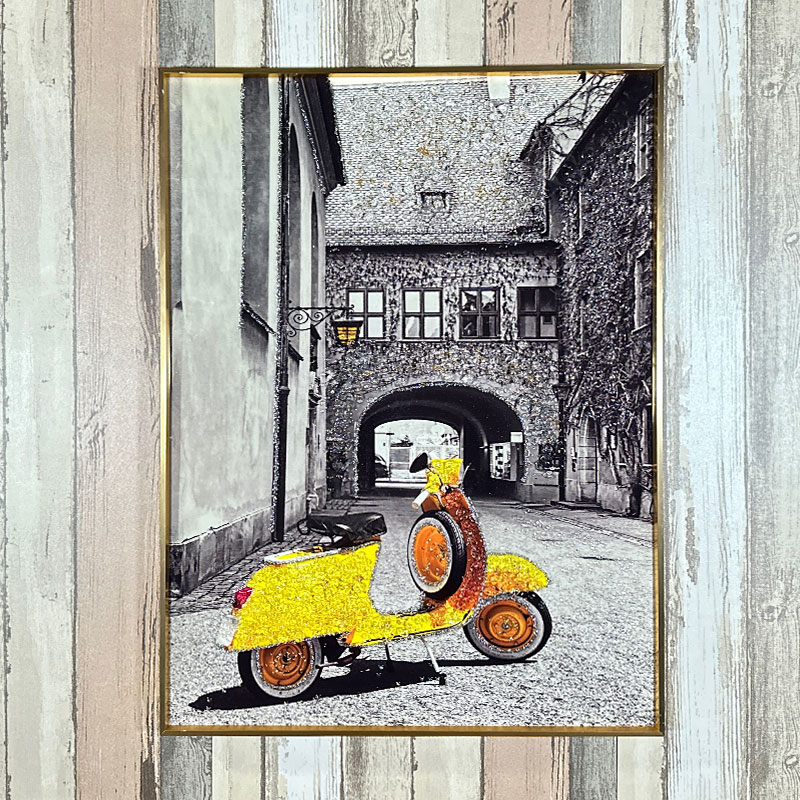 水晶パネル アートパネル 60×80cm 街並み 金フレーム付き クリスタル