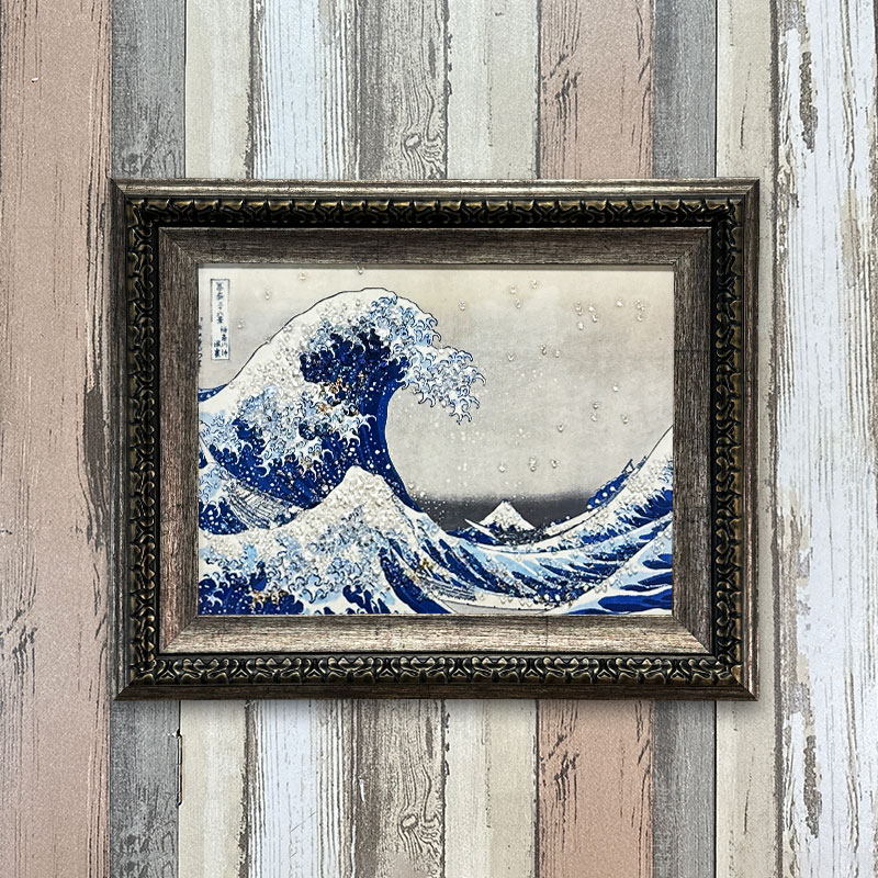 水晶パネル アートパネル 42×52cm 名画 神奈川沖浪裏 フレーム付き