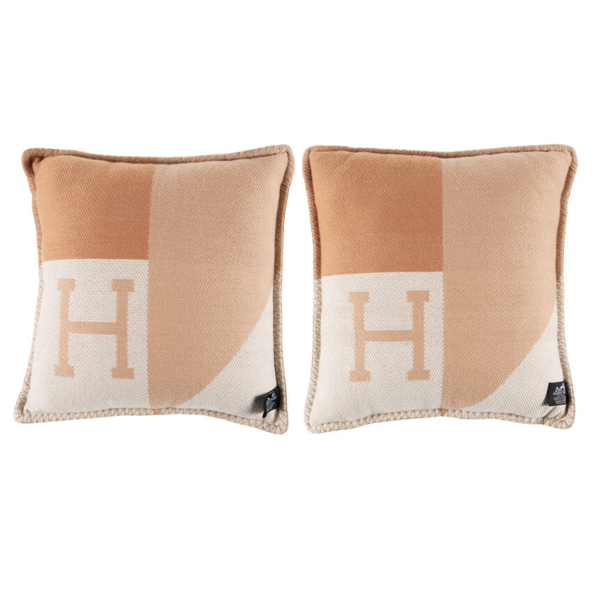 Hermès Set of Two: Coco & Camomille Cashmere H Drapeau Pillows