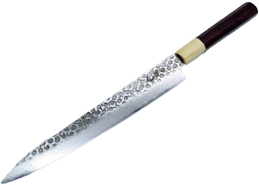 Amazon | プロ仕様 魄刃 Hakuba 剣型筋引き包丁 ダマスカス 鎚目仕上げ