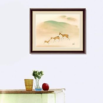 Amazon.co.jp: 竹内栖鳳『遊鹿』高精彩工芸画+手彩 動物画 風景画 シカ