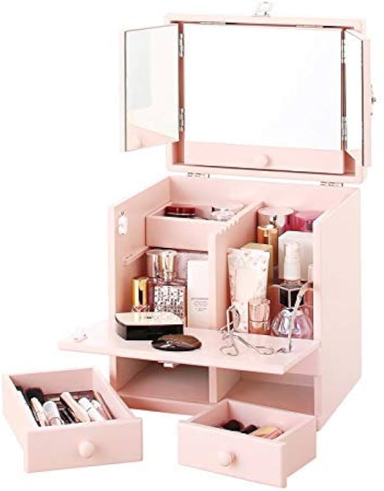 Amazon | 三面鏡 メイクボックス ／ 鏡付き コスメボックス バニティ