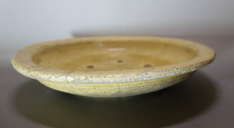 Amazon.co.jp: 骨董市y古瀬戸灰釉黄瀬戸大皿大鉢メダカ鉢美濃焼38cm