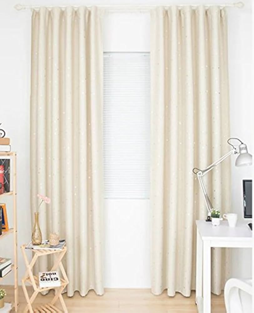 Amazon｜1級遮光カーテン 2枚組 幅200×丈180cm ベージュ星柄 断熱・遮