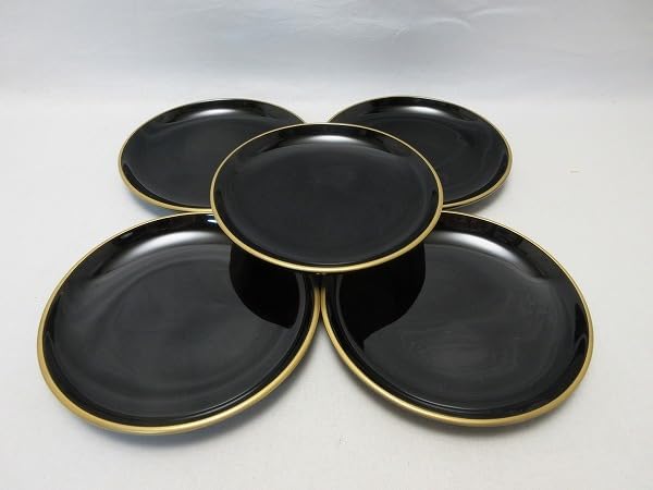 Amazon.co.jp: 510082 茶道具 龍作 輪島塗 天然木製 渕金呂色 銘々皿5