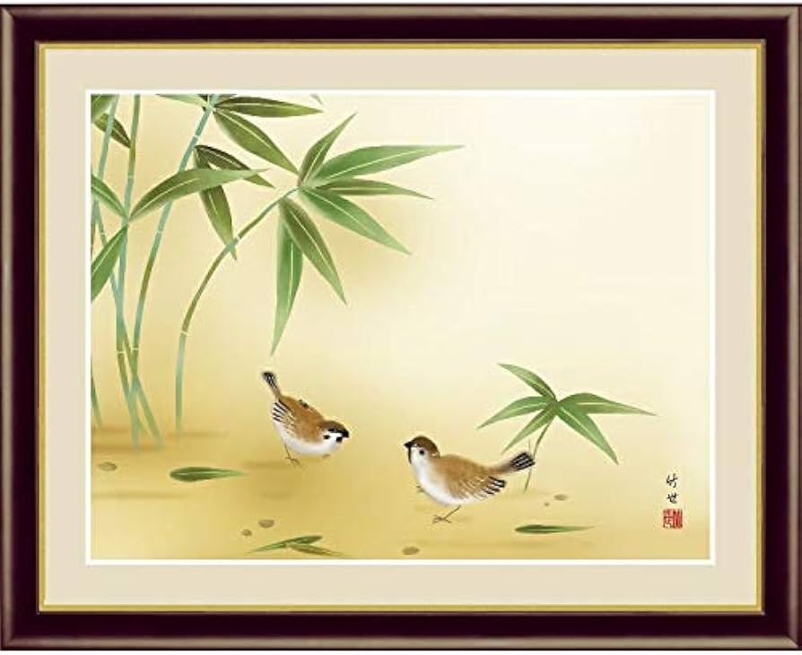 Amazon.co.jp: 額絵 日本画[花鳥画] 【竹に雀】 [F4] [田村竹世] [G4