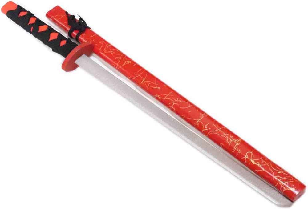 Amazon | 木刀 金糸 赤 鞘付 鍔付 中刀 舞踊刀 全長74cm 踊り用