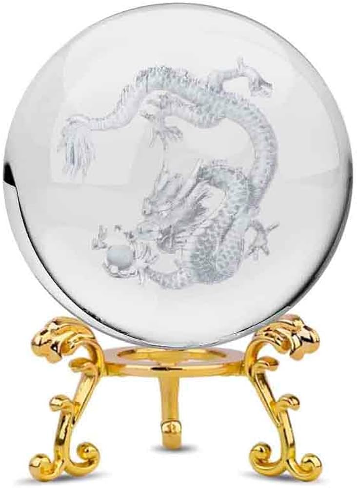 Amazon.co.jp: 龍 水晶玉 置物 五本爪 台座付き 昇龍レーザー彫り60mm