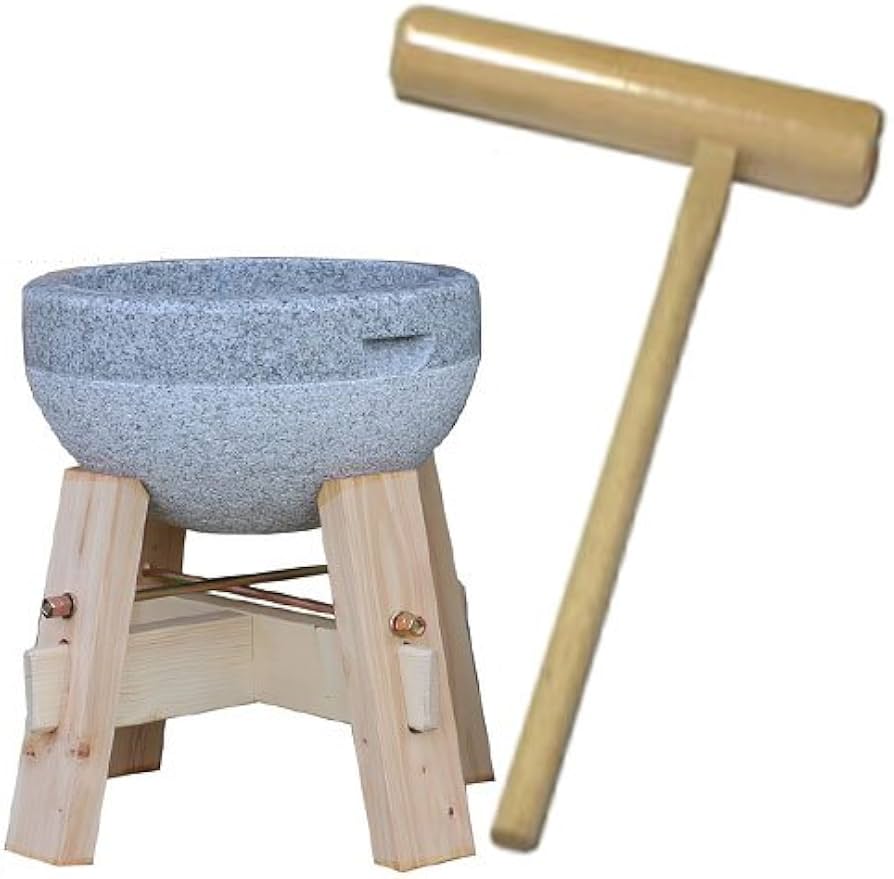 Amazon.co.jp: 餅つき臼（2升用） 木台・杵つき 3点セット【御影石臼