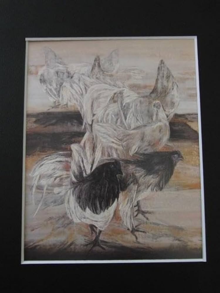 Amazon.co.jp: 松井和弘、群鶏（あさ図）、な額装用画集より、額装付