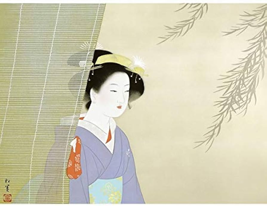 Amazon.co.jp: 上村松園『涼風』高精彩工芸画+手彩 人物画 女性画 美人