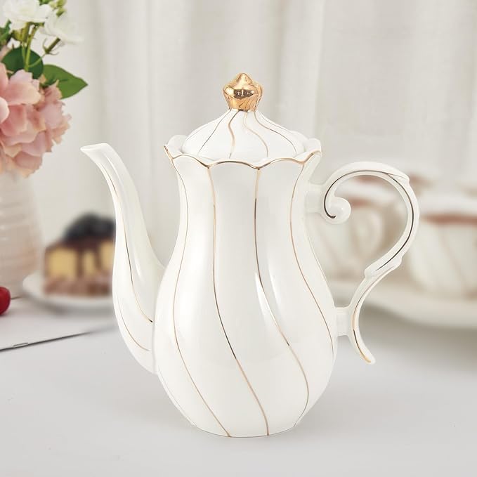 Amazon.com | DUJUST British Style Porcelain Teapot (40oz), Luxury
