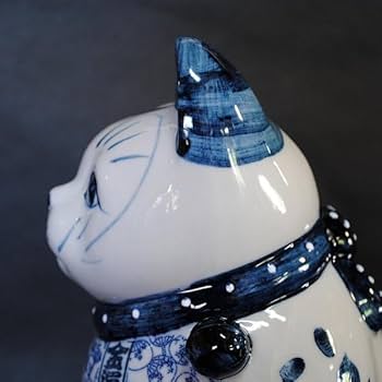 Amazon.co.jp: 瀬戸焼 招き猫 日本製 染付猫磁器ホワイト柄(中) 23.5