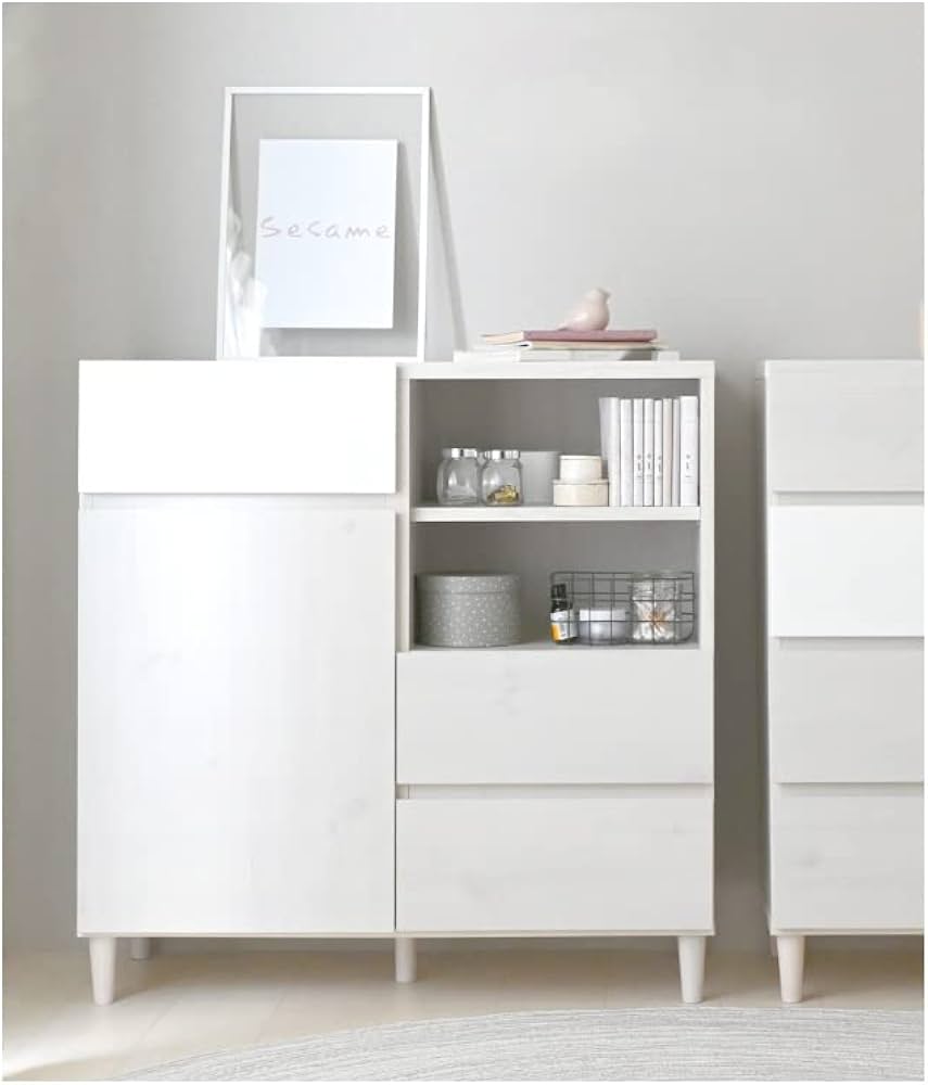 Amazon｜キャビネット 収納キャビネット 北欧 白 木製 ホワイト 幅90