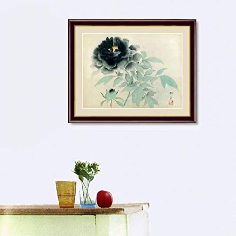 Amazon.co.jp: 速水御舟『墨牡丹』高精彩工芸画+手彩 静物画 花鳥画
