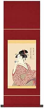 Amazon.co.jp: 掛軸 浮世絵 美人画 ビードロを吹く娘 喜多川歌麿 [小