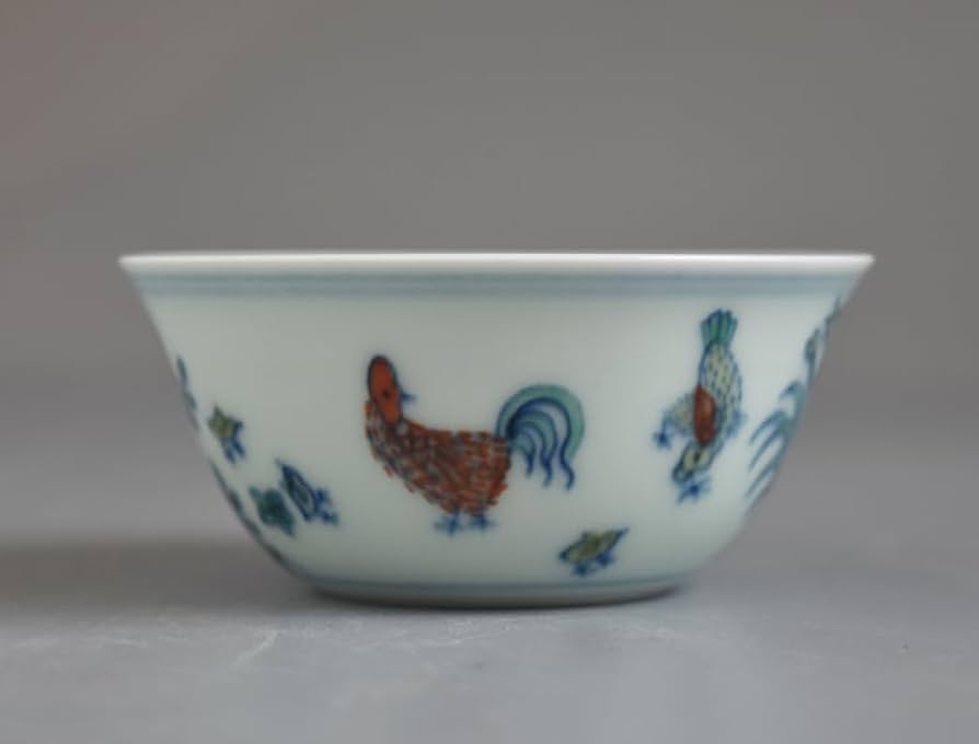 Amazon | 景徳鎮 明成化闘彩鶏缸杯 豆彩 チキンカップ 陶器 8.2cm