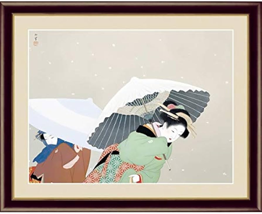 Amazon.co.jp: 上村松園『牡丹雪』高精彩工芸画+手彩 人物画 女性画