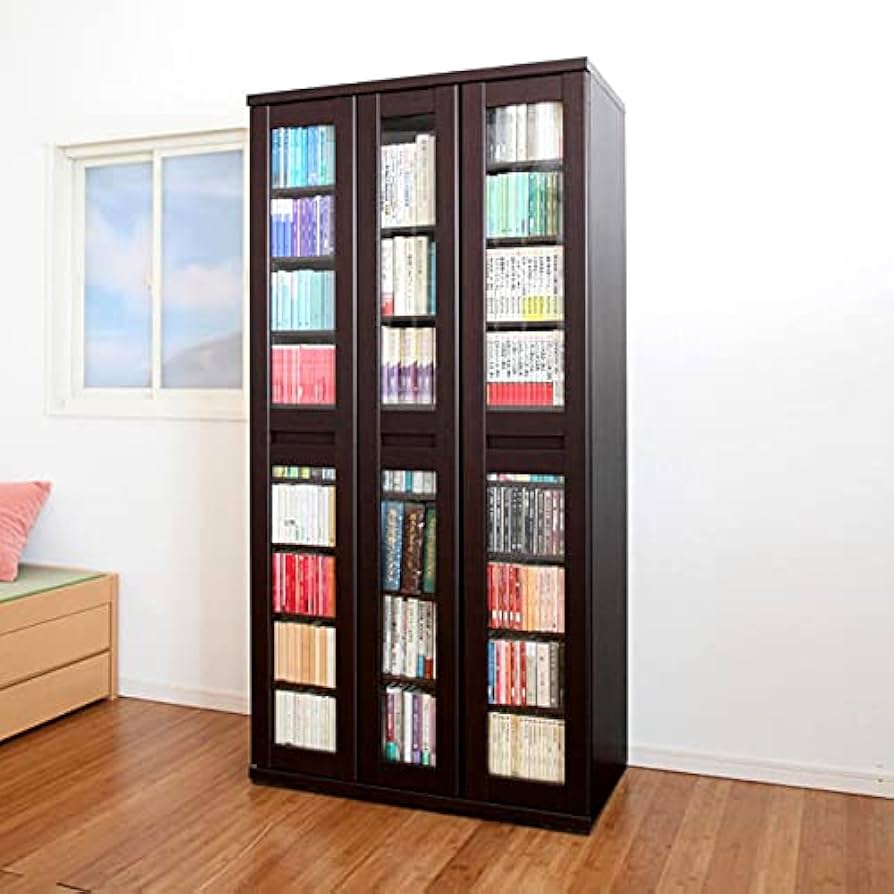 Amazon｜スライド600 スライド書棚 本棚 日本製 アイランド ガラス扉