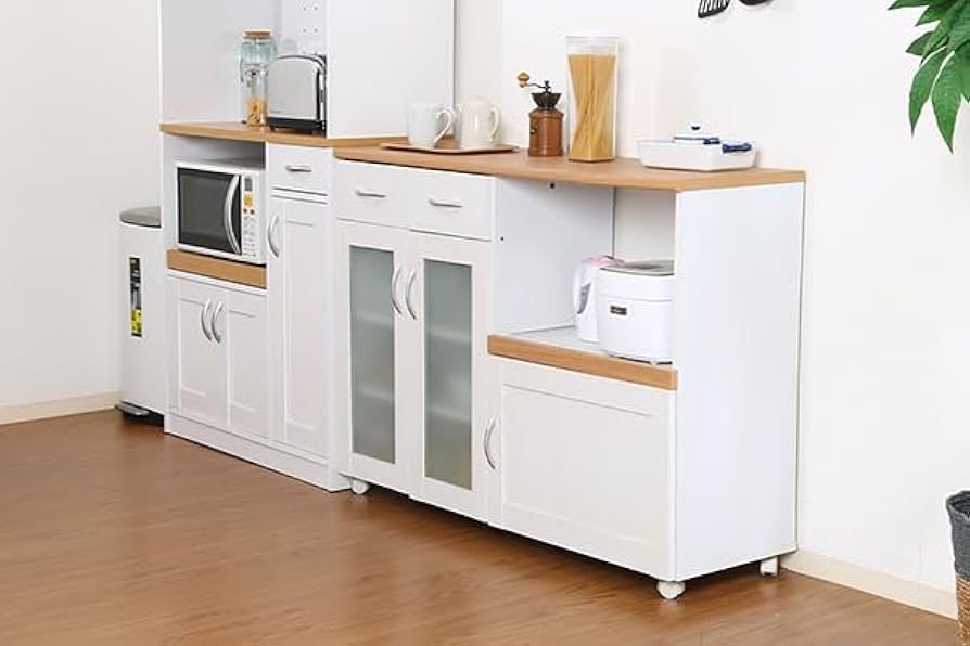 Amazon｜dodollキッチンカウンター 幅120 カウンターテーブル 食器棚