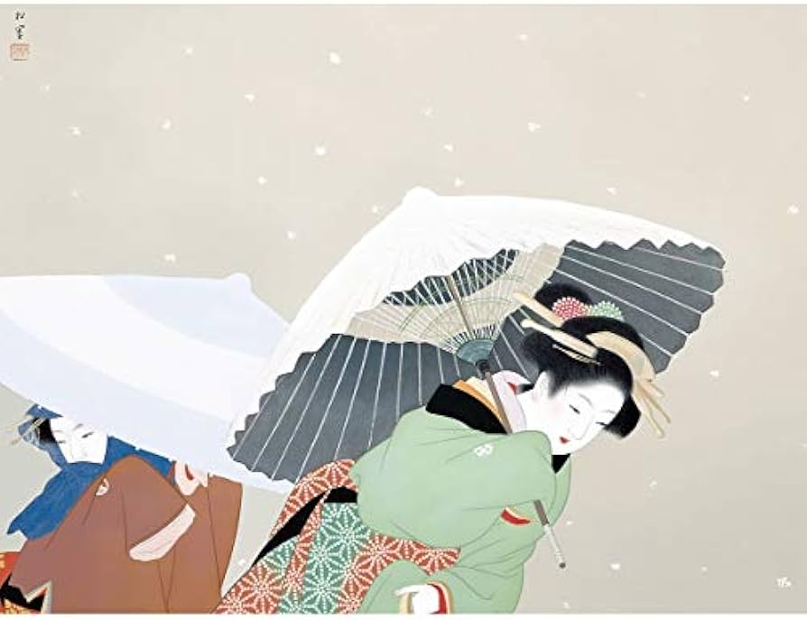 Amazon.co.jp: 上村松園『牡丹雪』高精彩工芸画+手彩 人物画 女性画