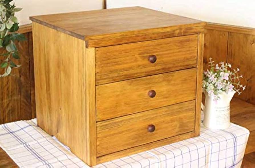 Amazon｜三段小引き出し 40×35×35cm アンティークブラウン 木製つまみ