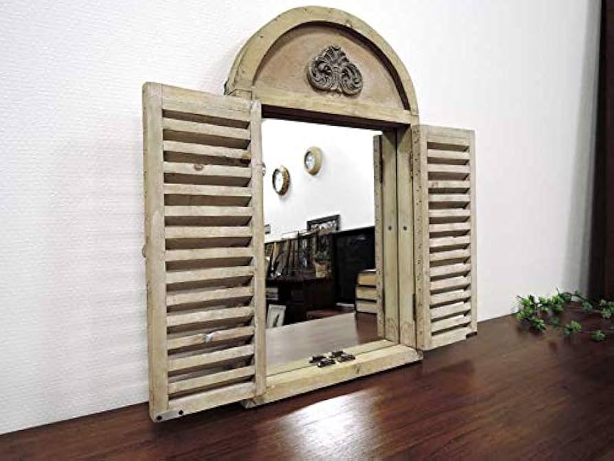 Amazon.co.jp: ウッド ウィンドウミラー ルーバー ウォールミラー