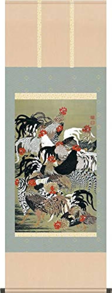 Amazon.co.jp: 掛け軸 掛軸 伊藤若冲（いとうじゃくちゅう）・群鶏図