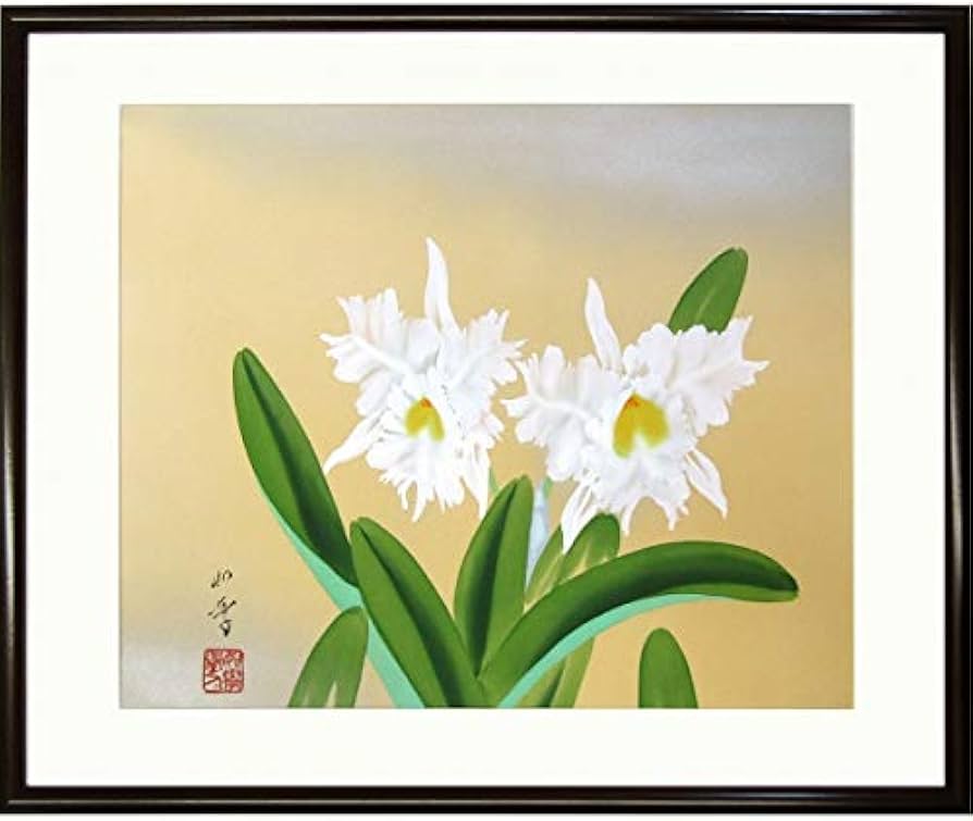 Amazon.co.jp: 菅原如学『カトレア』日本画 静物画 花鳥画 洋蘭 洋ラン