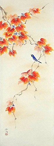 Amazon.co.jp: 奥田拓也『山ぶどう』日本画 掛け軸 花鳥 秋 紅葉 楓 蔦