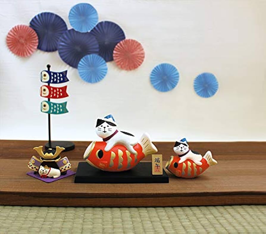 Amazon.co.jp: デコレ(Decole) 置物 節句飾り 鯉のぼり猫 13.3×7×H9