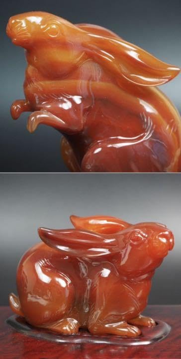 Amazon.co.jp: 名工土橋正市作 極上瑪瑙彫刻兎置物 共箱作歴証明書